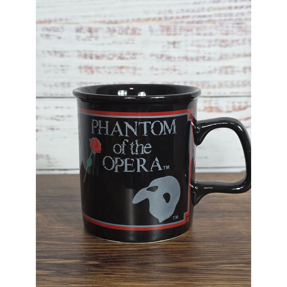 Vintage 1998 Phantom of the Opera Mug Enesco Black Mask Rose Broadway Musical